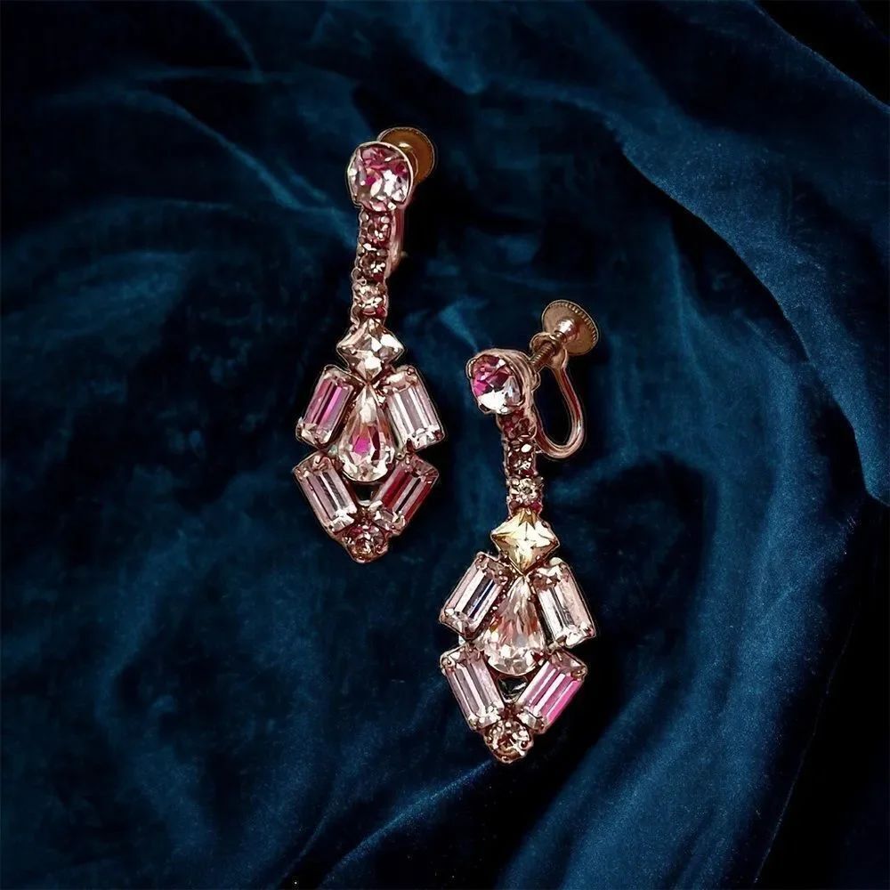 Vintage Astra Joseph Wiesner Rhinestone Dangle Screw Back Earrings